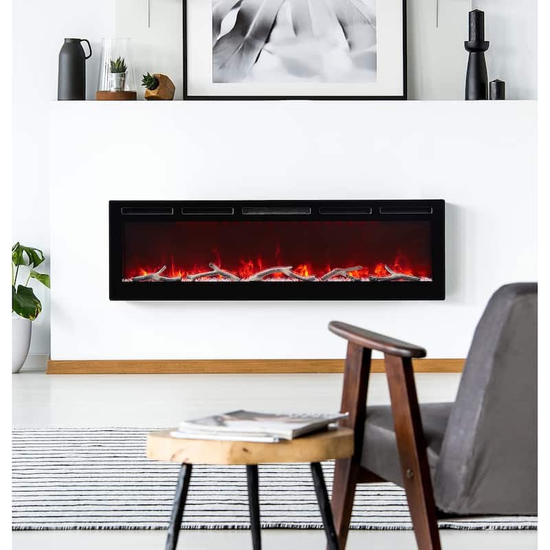 36 - 72 inch Wall Mount and Recessed Electric Fireplace in Black
