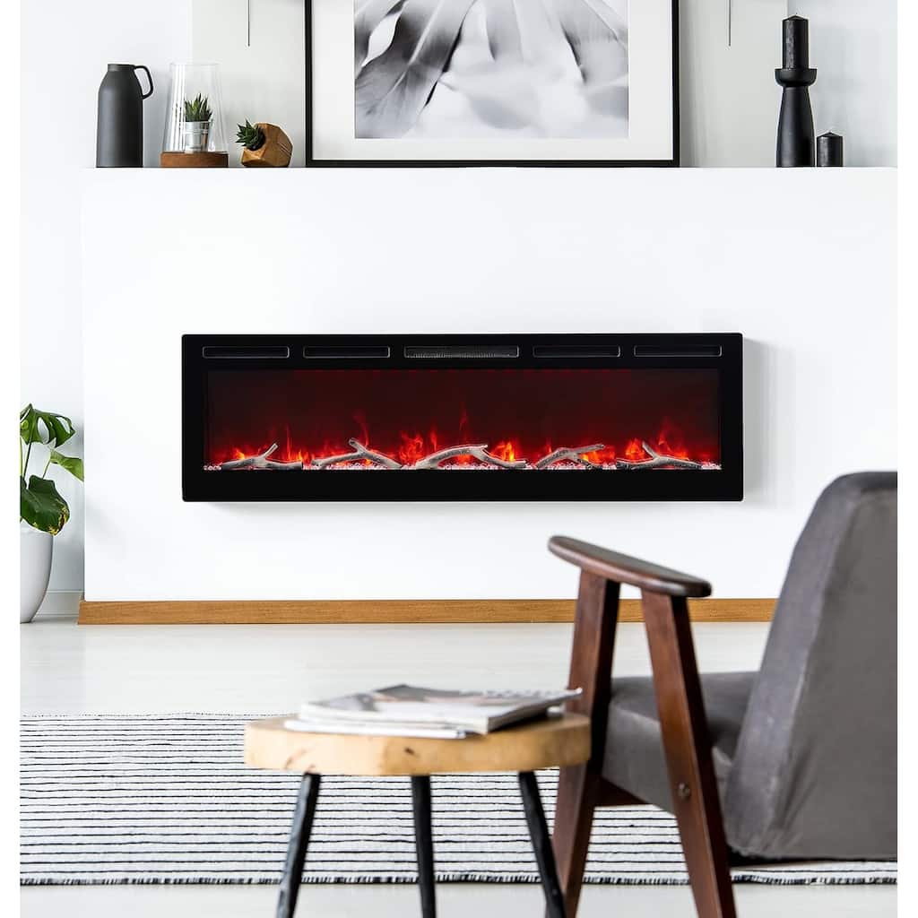 36 - 72 inch Wall Mount and Recessed Electric Fireplace in Black