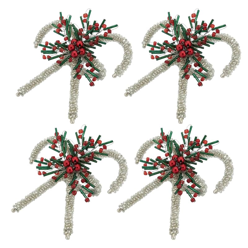 Festive Flair Beaded Candy Cane Napkin Ring (Set of 4)