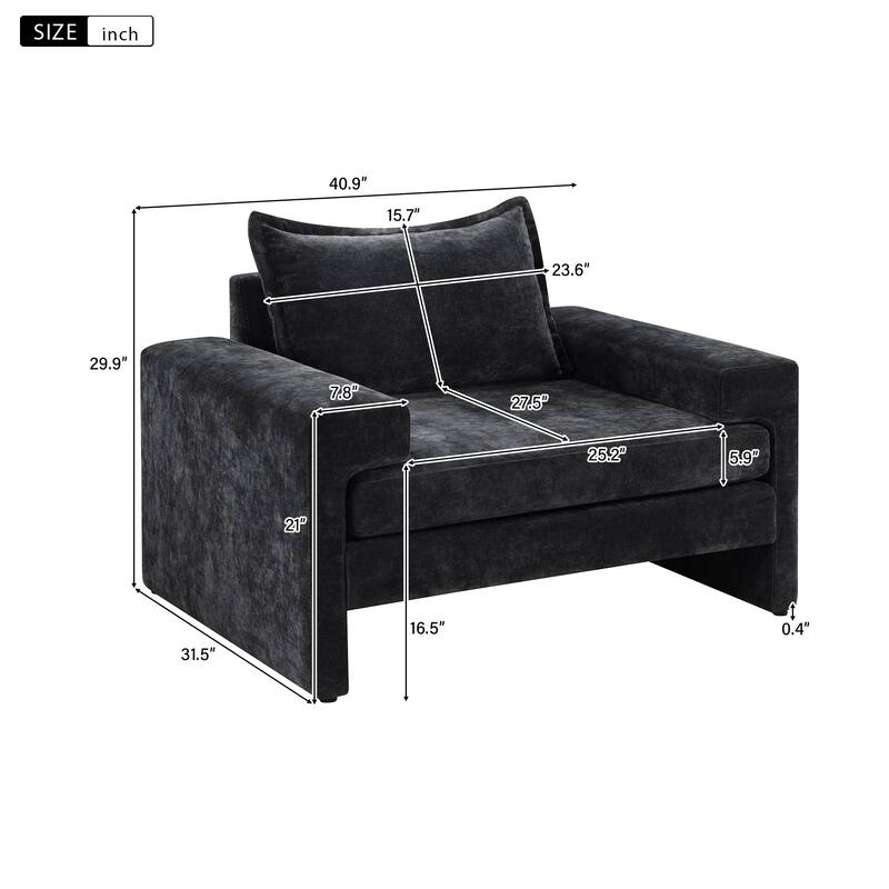 Roomfitters Chenille Upholstered Accent Armchair with Wide Armrests, Ergonomic Lounge Chair