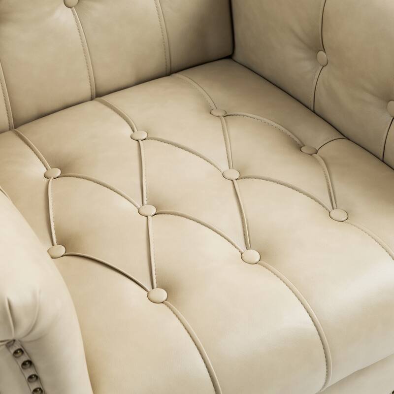 Set of 2 Tufted Vegan Leather Armchairs with Nailhead Trim and Wood Frame