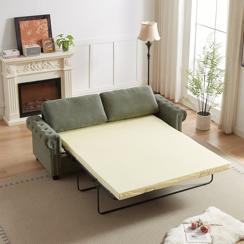Fabric Convertible Sleeper Sofa Bed with Folding Mattress