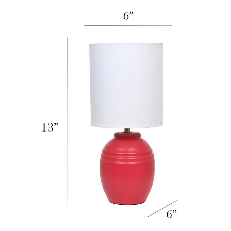 Ceramic Mini Jar Table Lamp with Fabric Drum Shade for Bedroom, Living Room - 6 x 6 x 13 in. (L x W x H)