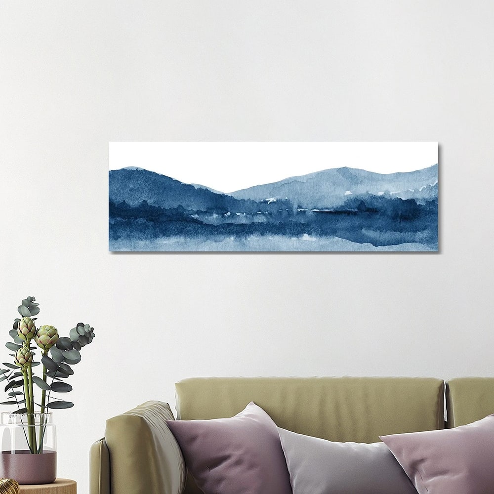 iCanvas "Watercolor Landscape XI Navy Blue - Panoramic" by Nouveau Prints Canvas Print