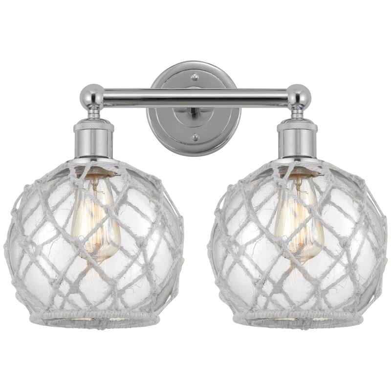 Innovations Lighting 616-2W-13-17 Farmhouse Rope Vanity Farmhouse Rope - Polished Chrome / Clear Glass with White Rope