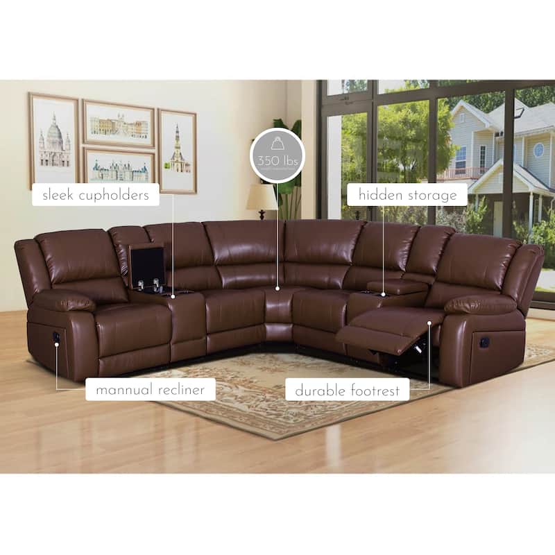 108" W Modern Contemporary Faux Leather 7 Piece Sectional Recliners
