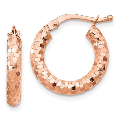 Curata 14k Rose Gold Sparkle Cut Hoop Earrings - 10x10mm