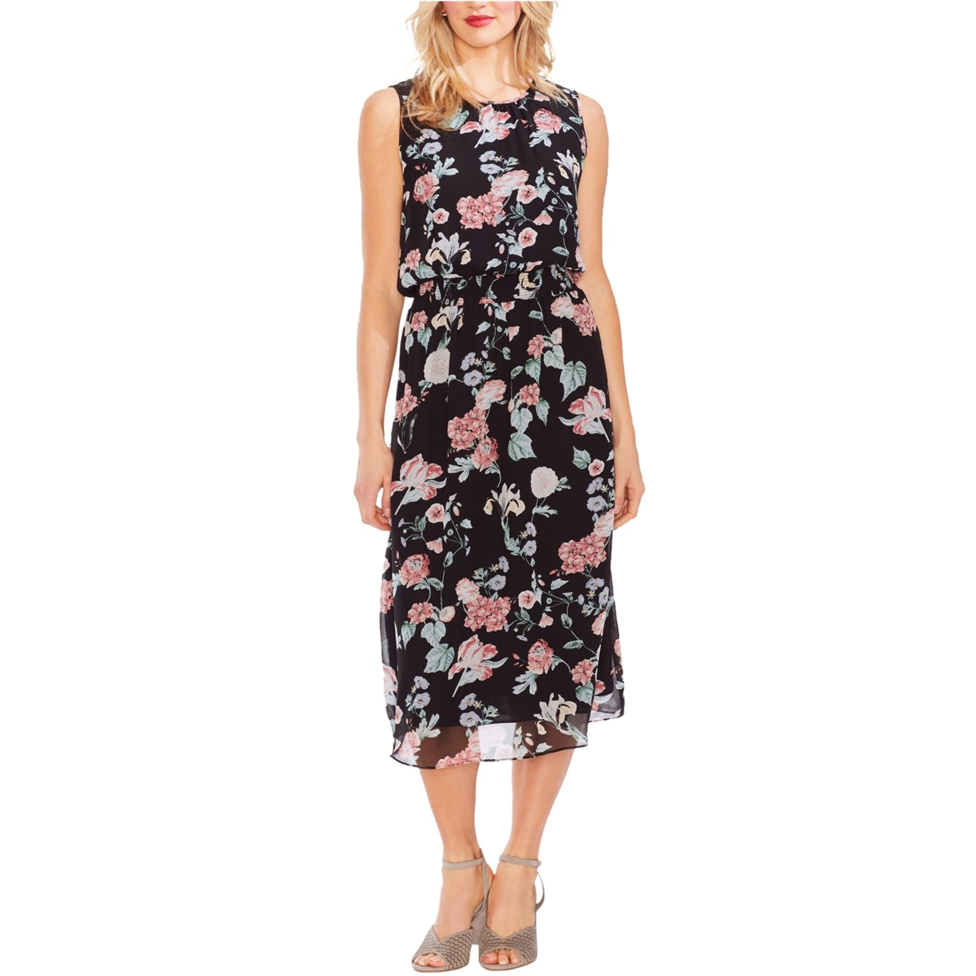 vince camuto floral midi dress Vince Camuto Women's Sleeveless Square Neck Floral Print Midi Dress