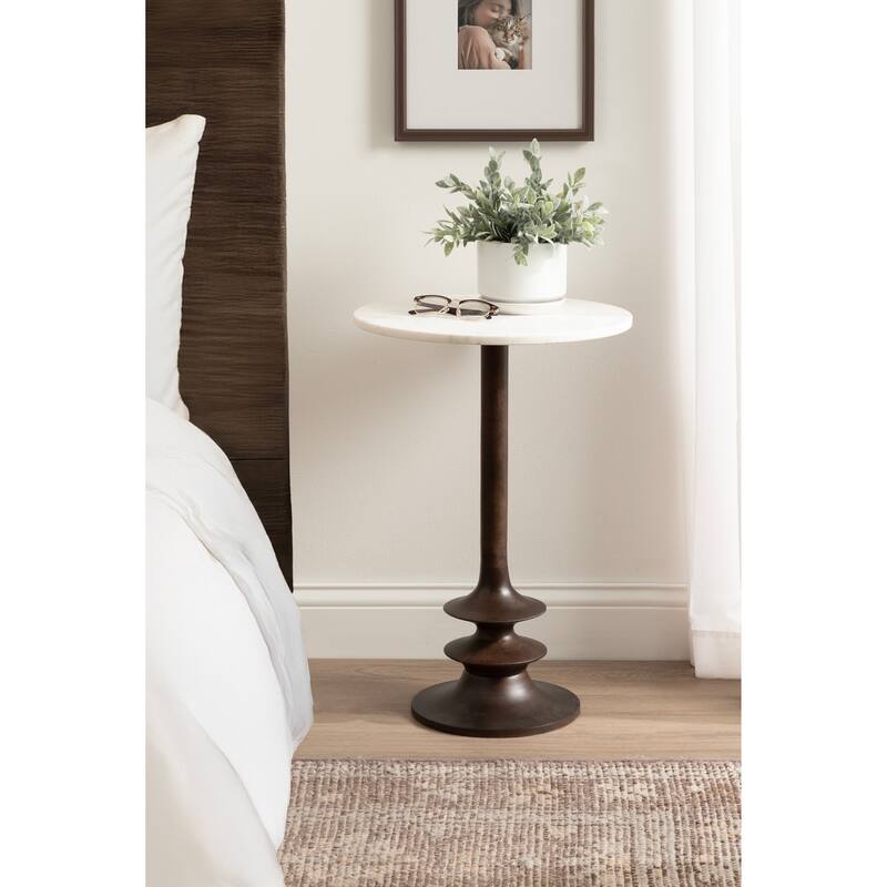 Kate and Laurel Squires Marble and Wood Side Table - 16x16x24