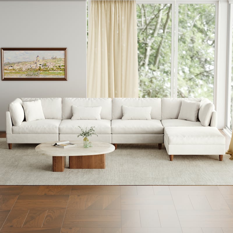 5-Piece Modern Comfy Corduroy Modular Sectional Sofa with Ottoman