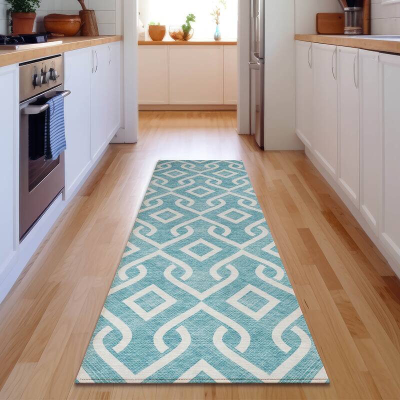 Premium Washable Super Soft Modern Medallions Mayfield Rug - Teal - 2' 3" x 7' 6" - Runner