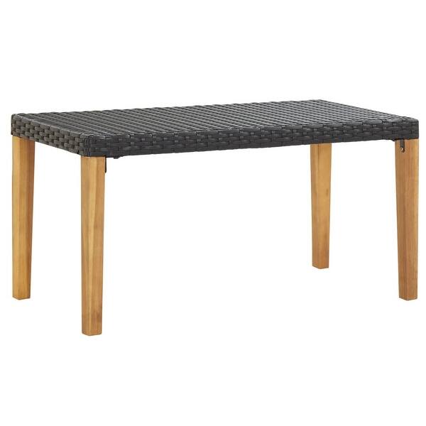 slide 2 of 5, vidaXL Patio Bench 47.2" Black Poly Rattan and Solid Acacia Wood