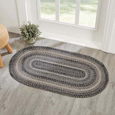 Sawyer Mill Black White Jute Rug Oval w/ Pad 27x48