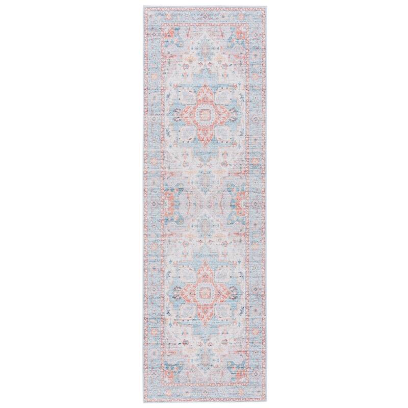 SAFAVIEH Tucson Ava Machine Washable Slip Resistant Shabby Chic - 2' 6" x 8' - Turquoise/Rust