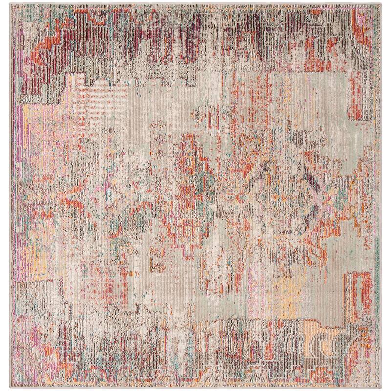 SAFAVIEH Crystal Zahariea Boho Distressed Rug - 5' Square - Light Grey/Purple