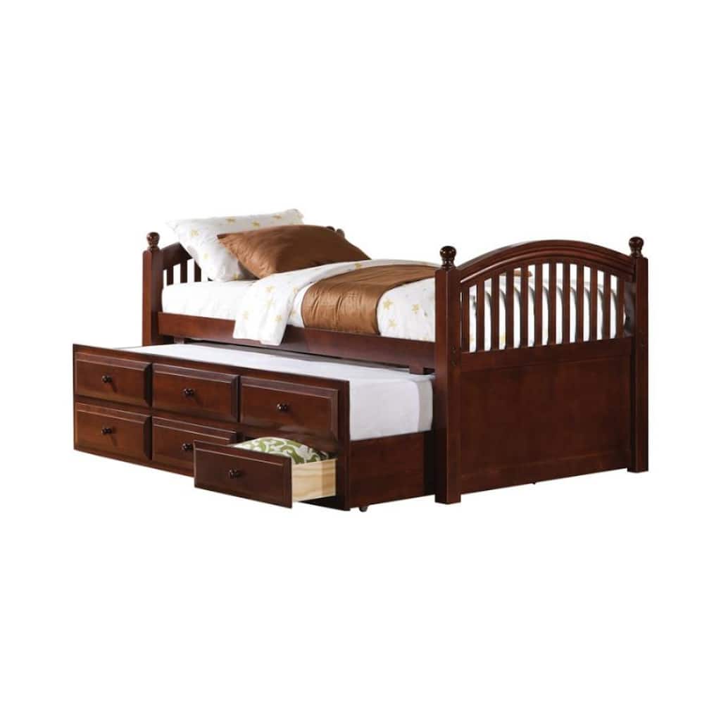 Twin Size Wood Trundle Daybed, Cappuccino