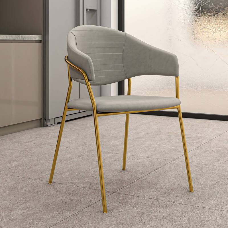 LeisureMod Set of 2 Bella Modern Dining Chair Upholstered in Leather or Velvet & Gold Base for Home Office Kitchen