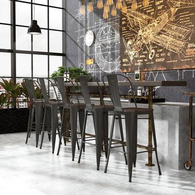 Homy Casa Industrial 29 Inch High Stakable Metal Bar Stool
