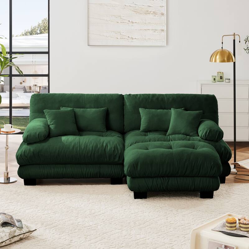 Rossetta Exquisite Stylish Design Chenille Cloud Look Couch Sectional Wide Arm Sofa with Convertible Ottoman and Pillows