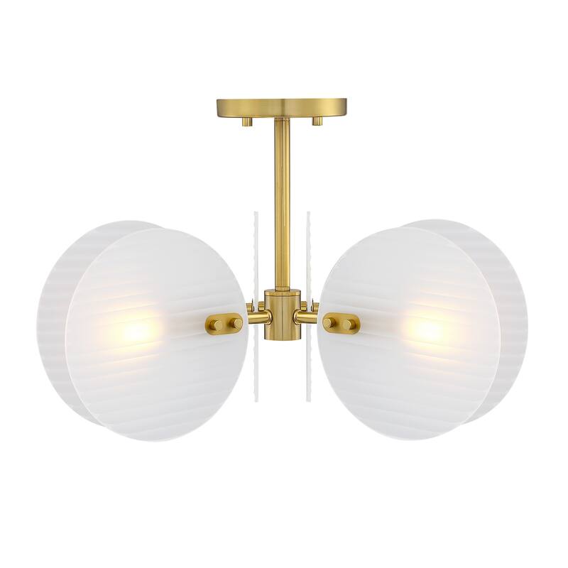 Sky Fall 20.75 in. 3-Light Brushed Gold Contemporary Semi Flush Mount with Etched Fluted Glass Shades for Bedrooms - 12.75