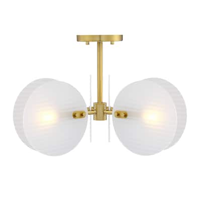Sky Fall 20.75 in. 3-Light Brushed Gold Contemporary Semi Flush Mount with Etched Fluted Glass Shades for Bedrooms - 12.75