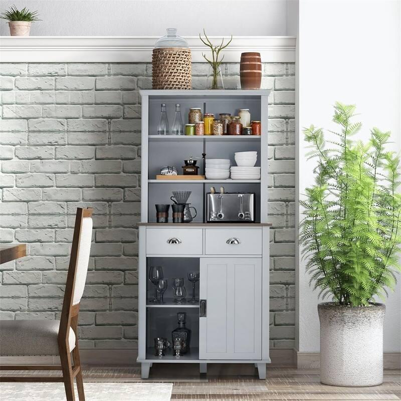 Kitchen Pantry Storage Cabinet - 19"D x 30"W x 67"H - Grey