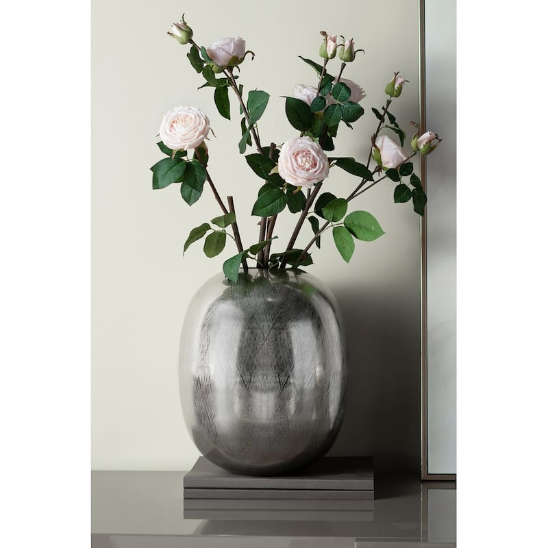 12.5x12.5x15" Aluminum Vase, Silver Streaks - Silver