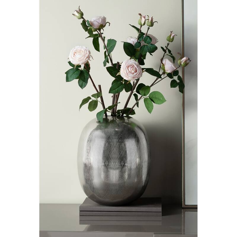 12.5x12.5x15" Aluminum Vase with Silver Streak Finish Modern Home Decor - Silver