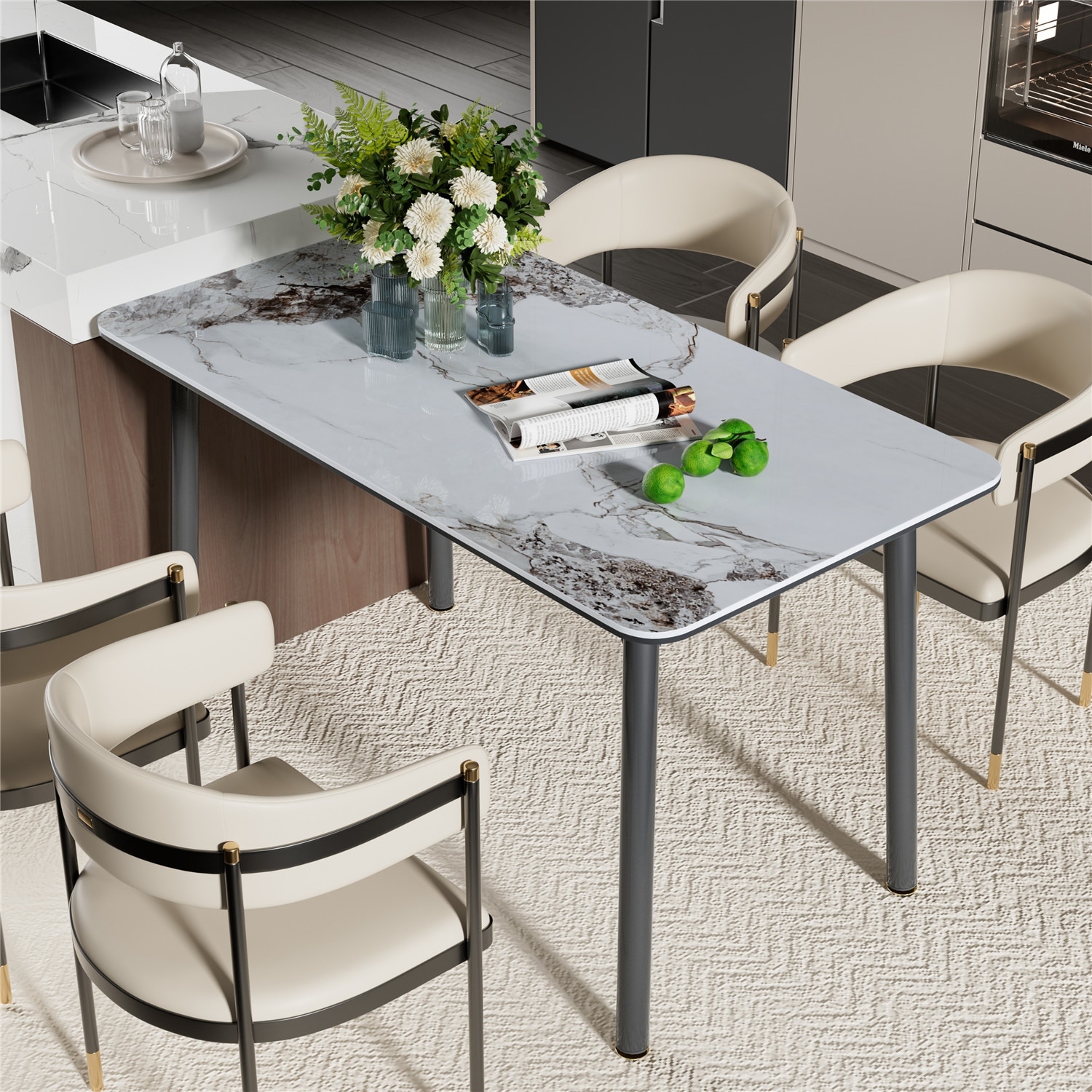 Modern Dining Table Set for 6,Rectangula Dining Room Table for