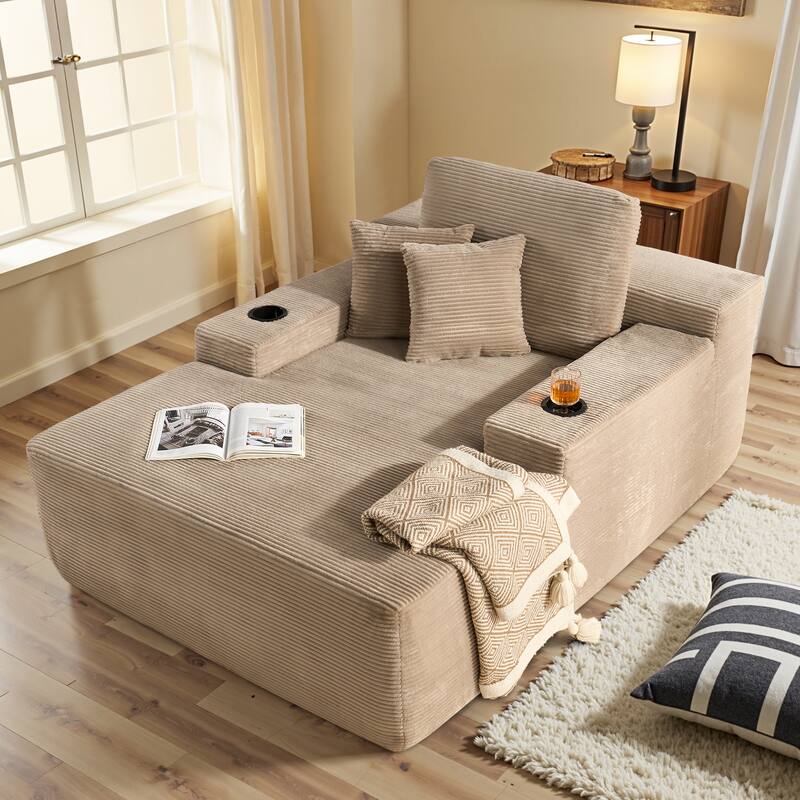 OVIOS Plush Convertible Floor Lounge Sofa with Cup Holder - Corduroy​ Camel