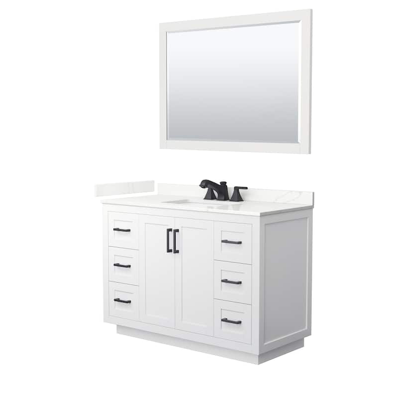 Miranda 48-inch Single Vanity, Quartz Top, 46-inch Mirror - White, Black Trim, Giotto Quartz Top