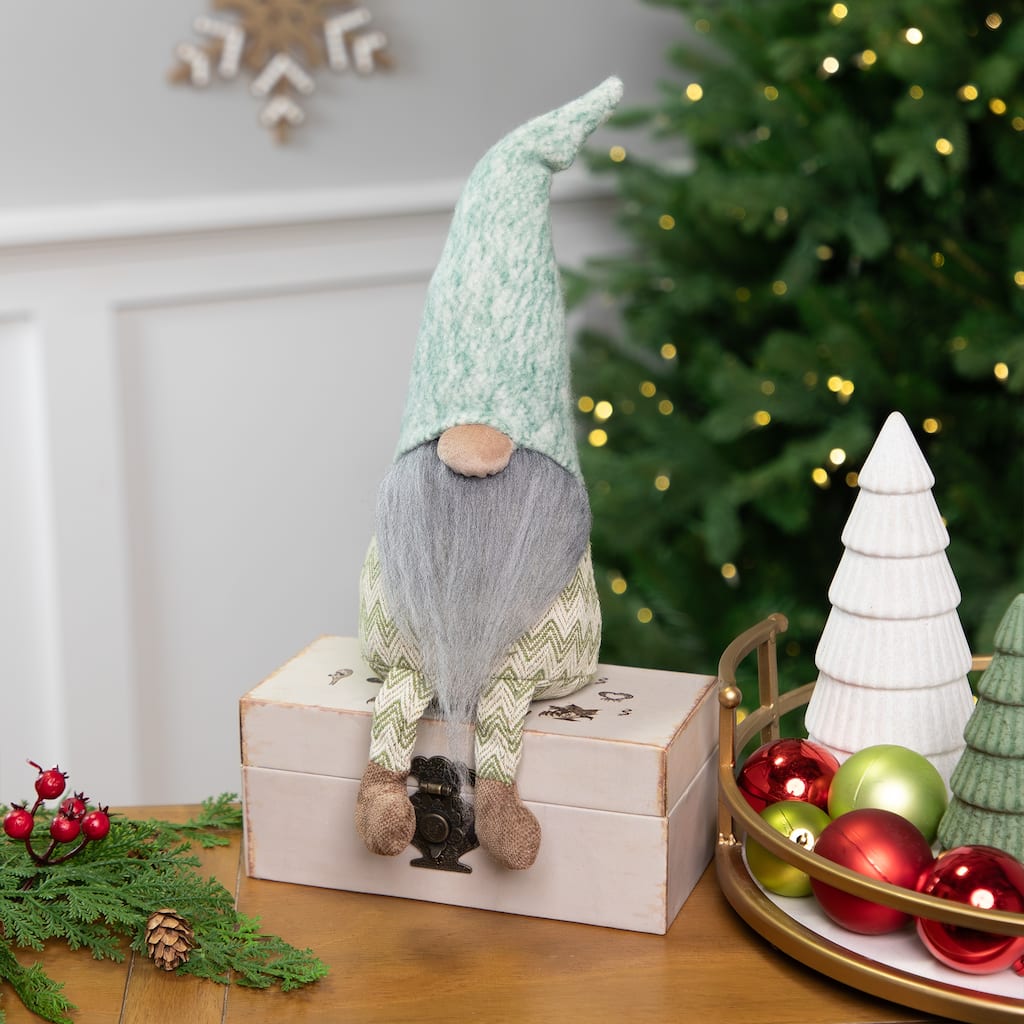 Sitting Gnome With Chevron Outfit Christmas Figure - 13.75"
