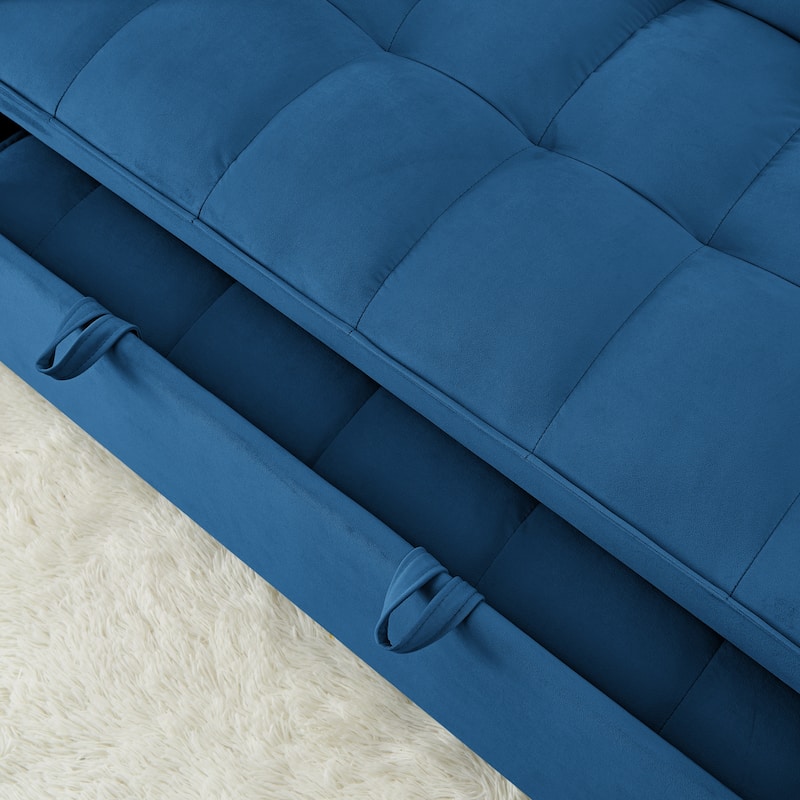 54.33 inch versatile foldable sofa bed in 3 lengths, velvet pull-out bed, adjustable back (Antique Blue)