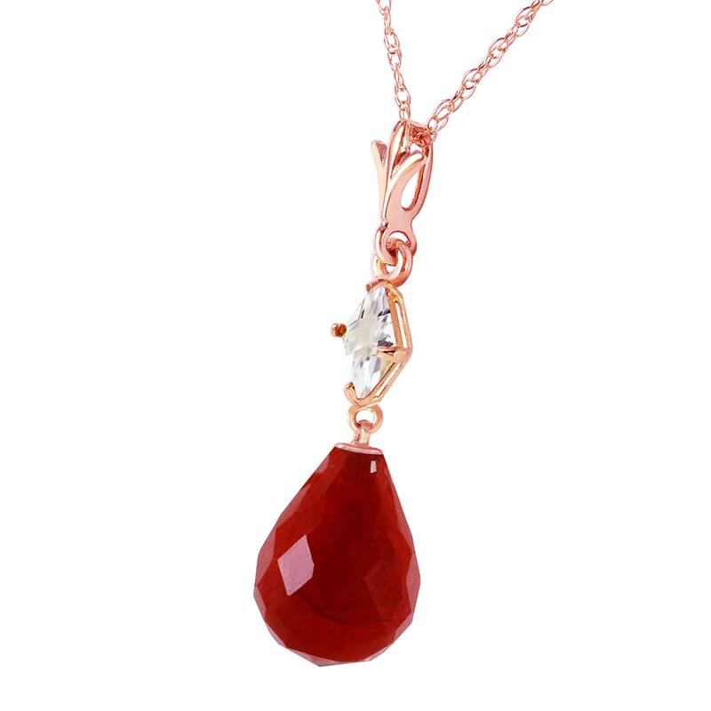9.3 Carat 14K Solid Gold Gemstone Necklace Elegant White Topaz Ruby