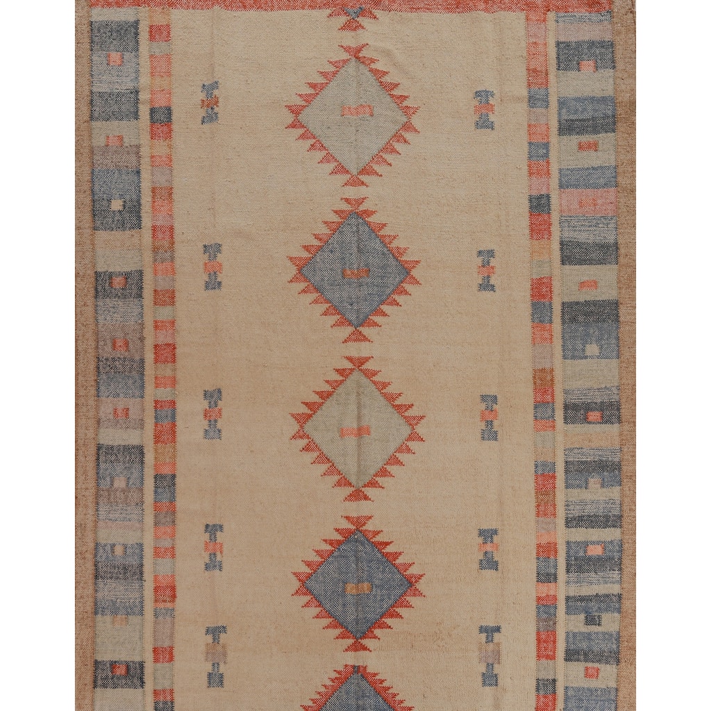 Hand Woven Oriental 100% Jute Carpet Southwestern Modern Beige & Ivories Kilim Area Rug - 9' 8'' X 8' 6''