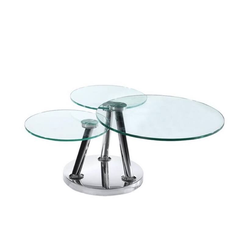 HomeRoots 32" Clear And Silver Glass And Metal Round Floor Shelf Coffee Table - 31.5' X '17.7' X '31.5