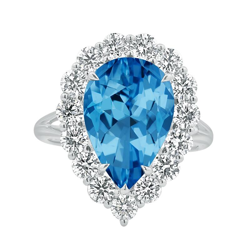 Auriya 2 1/4ct Pear-cut Blue Topaz Halo Diamond Engagement Ring 1 3/4cttw 18K Gold