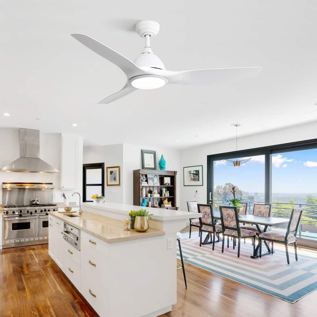 Modern 52 Inch White Ceiling Fan Chandelier, Quiet Reversible DC Motor Ceiling Fan with 3 Color LED Change Light