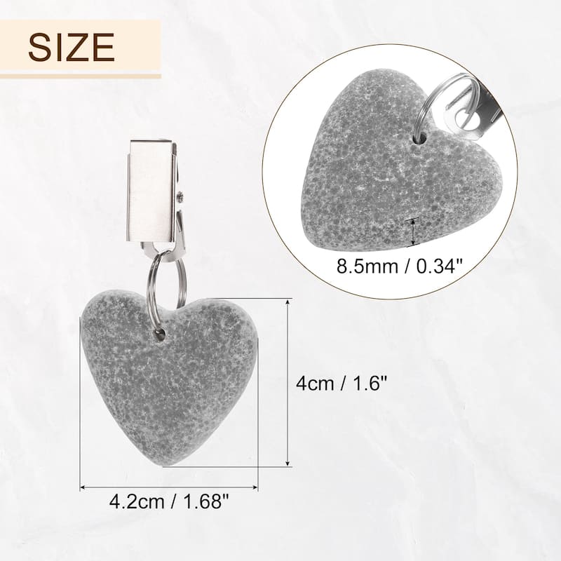 8PCS Marble Heart Shape Tablecloth Weights with Metal Clip - Grey