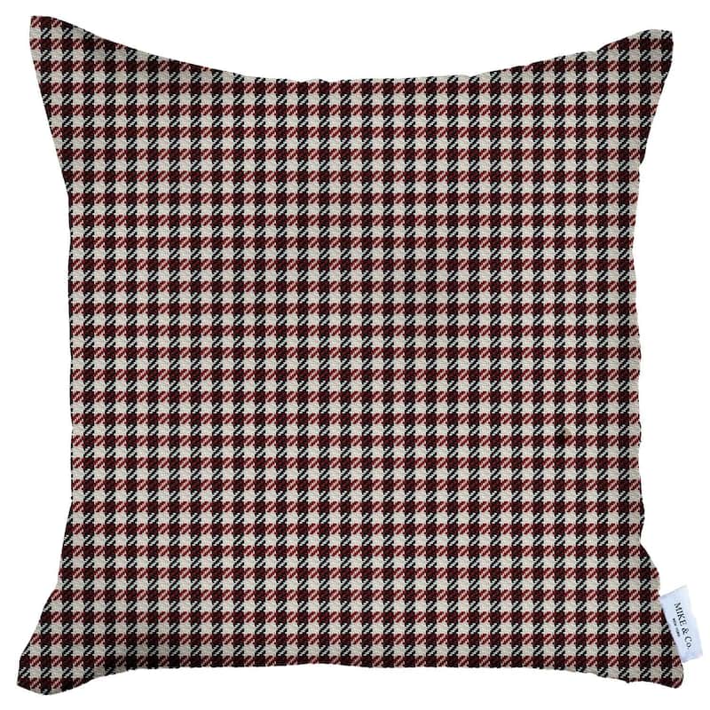 HomeRoots 18" X 18" Red Houndstooth Zippered Handmade Polyester Throw Pillow Cover