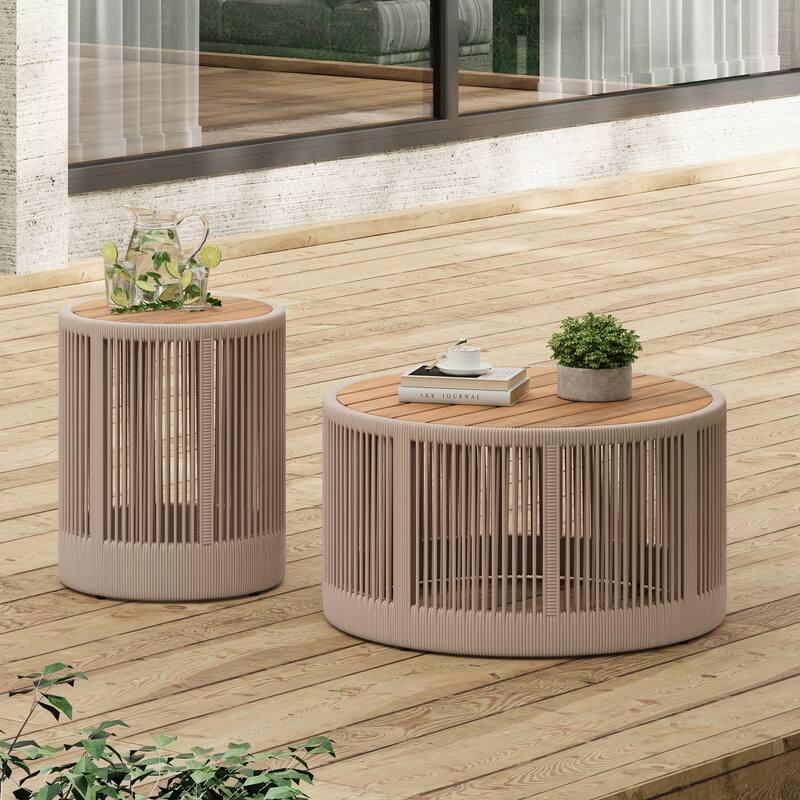 Rustic Industrial Table Set of 2,Home Decor-Rope Beige