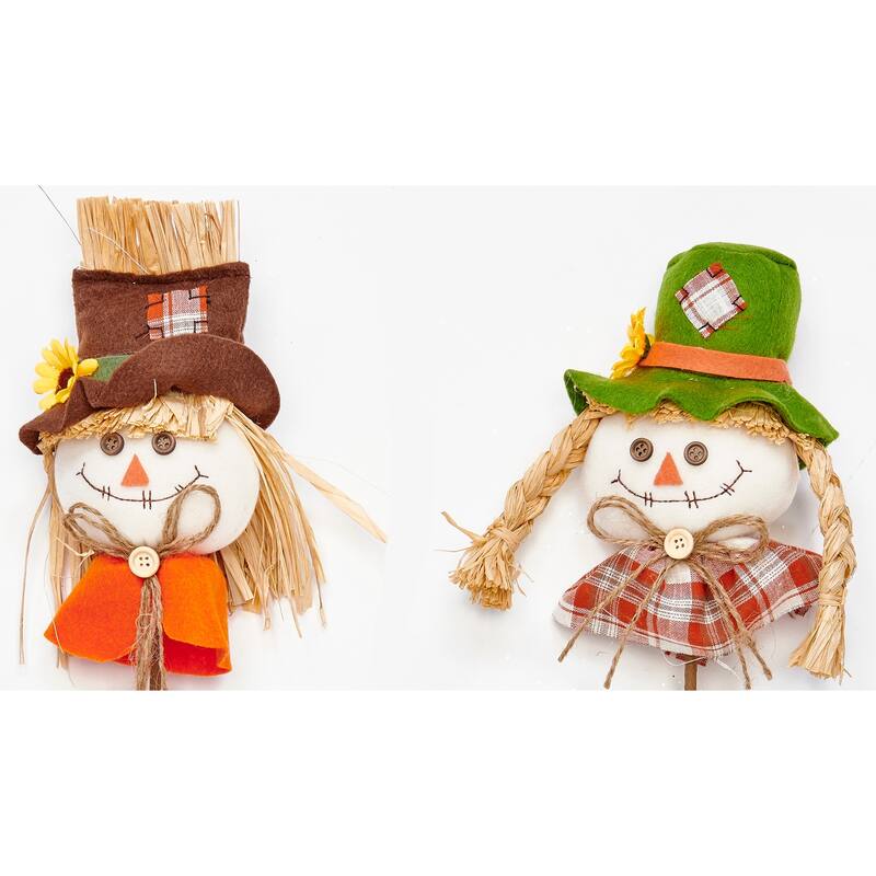 18" Harvest Scarecrow Boy and Girl Head Pick, Set of 4