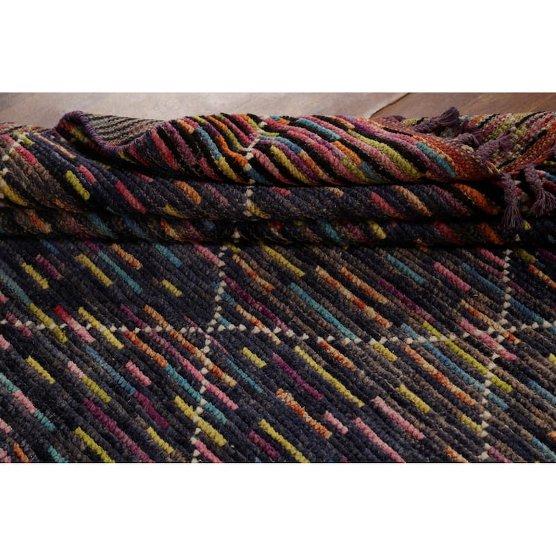 Colorful Trellis Moroccan Area Rug Hand-Knotted Wool Carpet - 6'1"x 9'3"