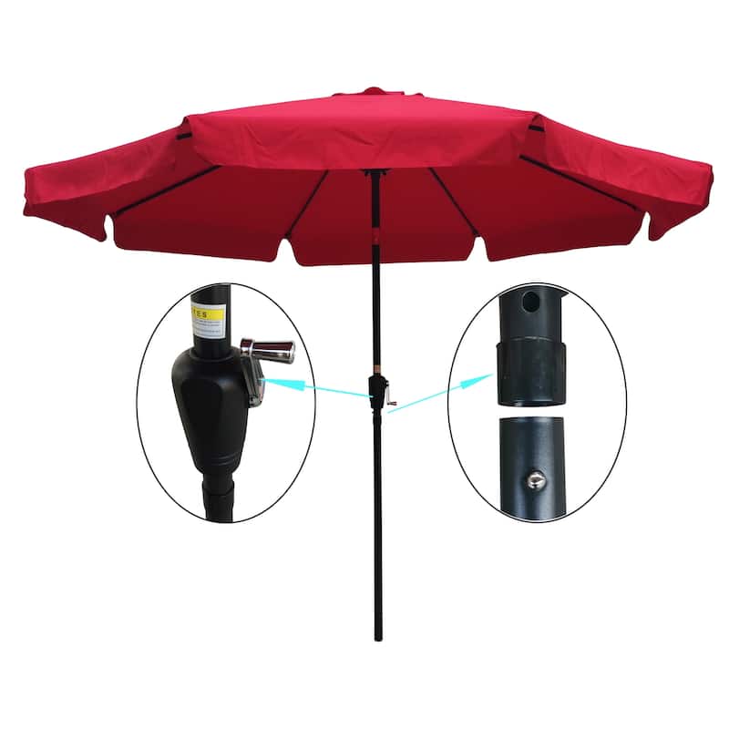 10 ft Patio Umbrella Market Table Round Umbrella Outdoor Garden,Beige / Chocolate / Bright Red / Brown