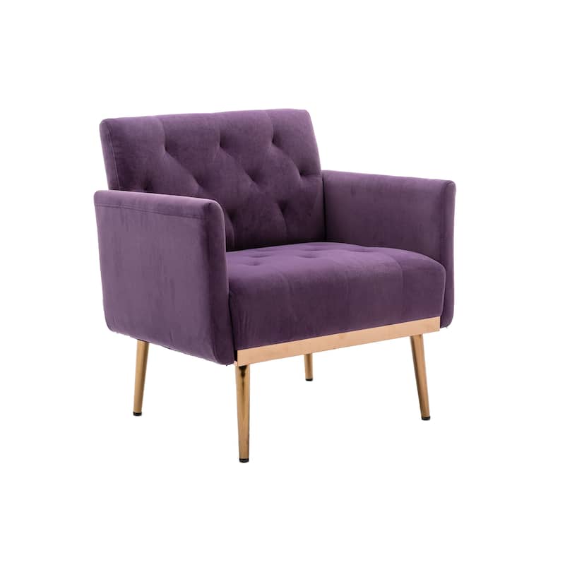 Velvet Upholstered Tufted Accent Chair With Golden feet