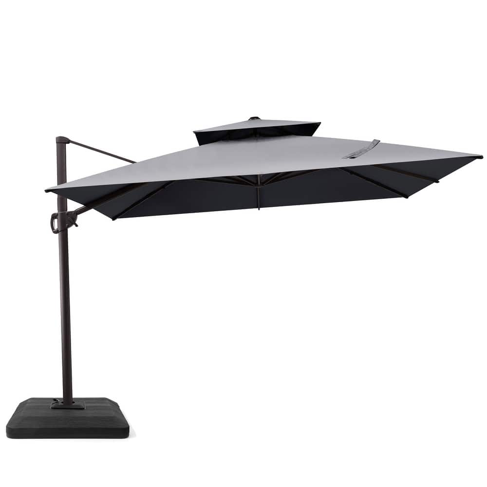 Outdoor Patio Offset Cantilever Umbrella 360-Degree Rotation with Base