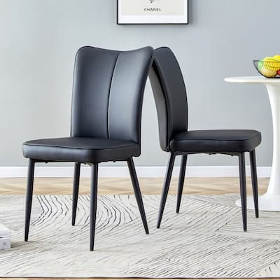 PU Leather Dining Chairs with Metal Legs, Set of 2, Black