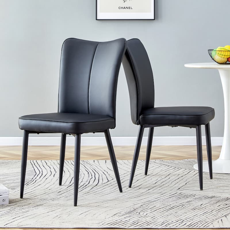 PU Leather Upholstered Dining Chairs Set of 2, Kitchen Chair with Curved Back & Cushion, Accent Chair with Metal Legs