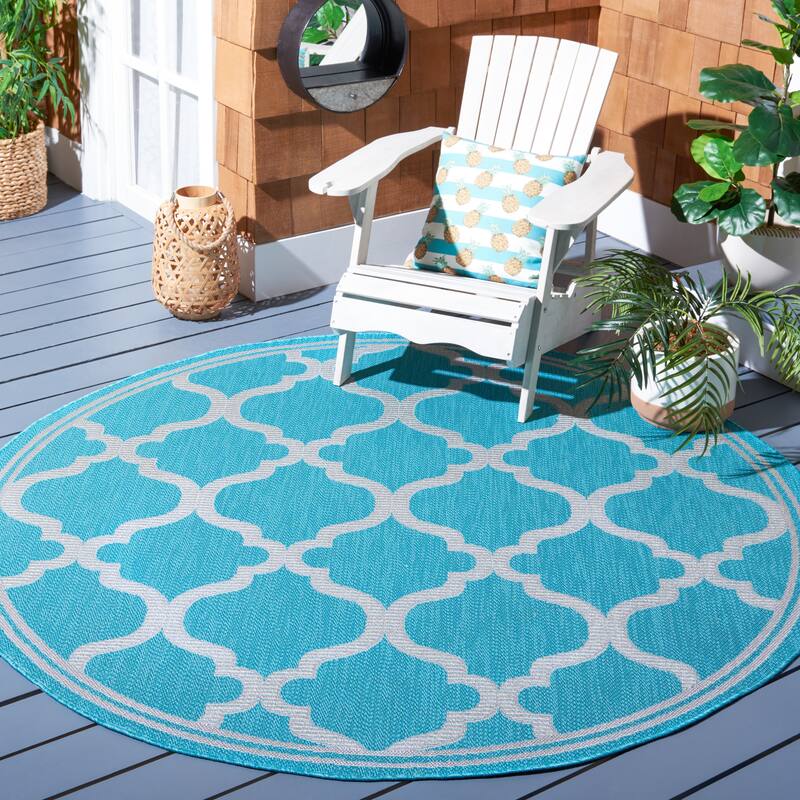 SAFAVIEH Bermuda Washable Edelt Indoor/ Outdoor Waterproof Rug - 6'7" Round - Aqua/Grey