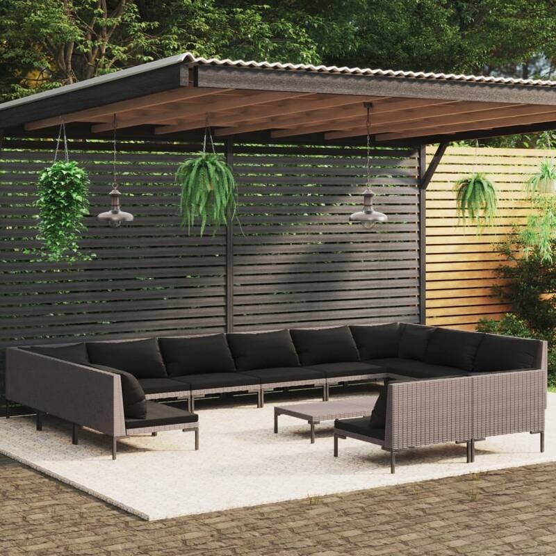 vidaXL Patio Lounge Set Outdoor Sectional Sofa Set Table Poly Rattan Dark Grey - 27.6" x 27.6" x 24"